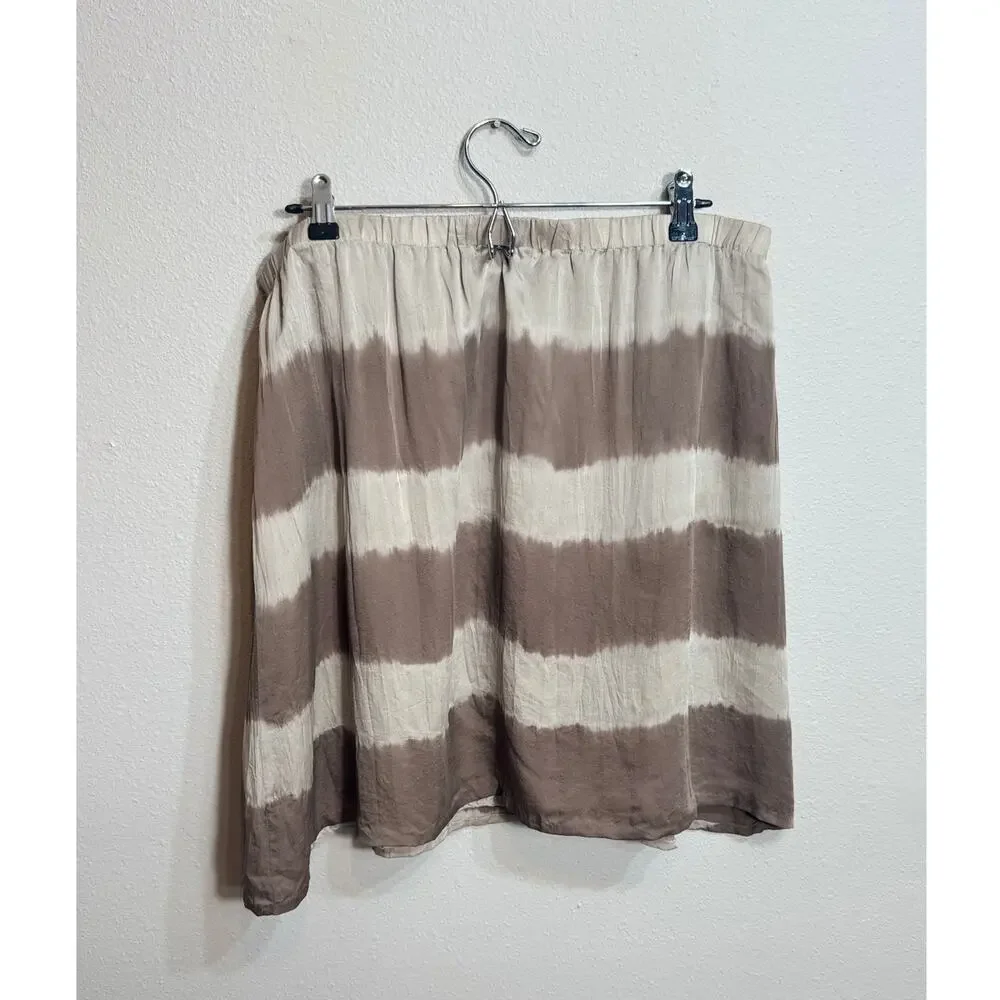 EIleen Fisher Shibori silk skirt Taupe Mocha A line pull on fully lined   XL